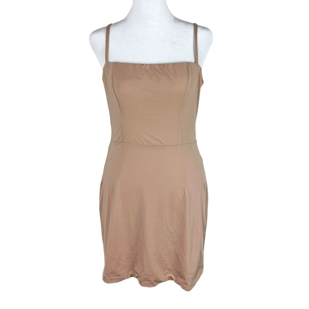 Bronx & Banco Beige Satin Mini Slip Dress Sexy Minimalist Elegance Size 8 Large